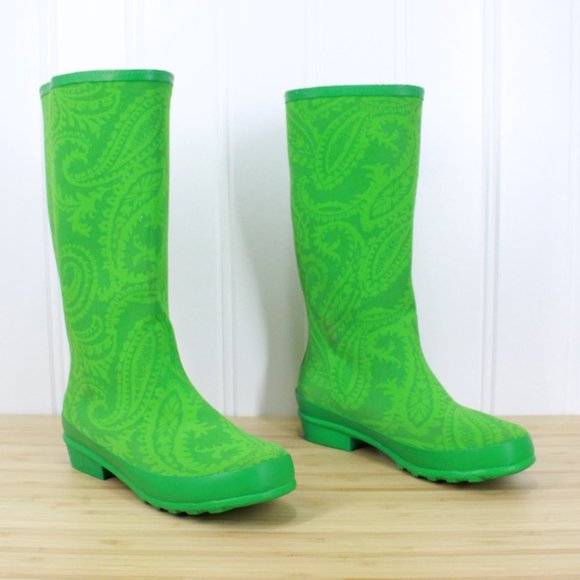 LL BEAN Wellies Waterproof Paisley Rain Boots 9 M - Picture 3 of 11
